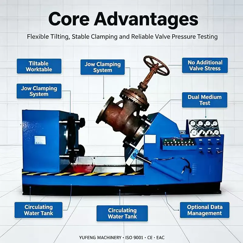 Horizontal Tiltable Jaw Clamping Valve Pressure Test Bench