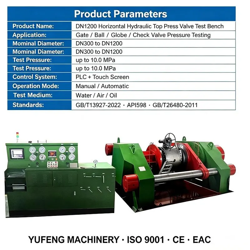 DN1200 Horizontal Hydraulic Top Press Valve Test Bench