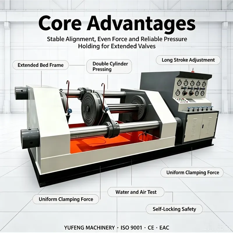 Extended Horizontal Double Hydraulic Jack Axial Press Valve Test Bench